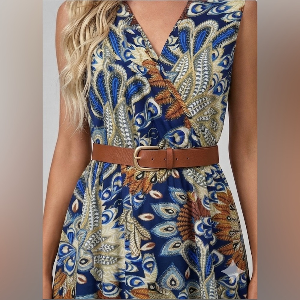 Bohemian Peacock Print V-Neck Maxi Dress - Picture 4 of 10